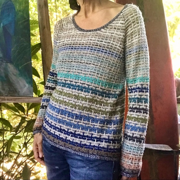 NIC+ZOE Blue/Green Striped Sweater (M) - Picture 2 of 11